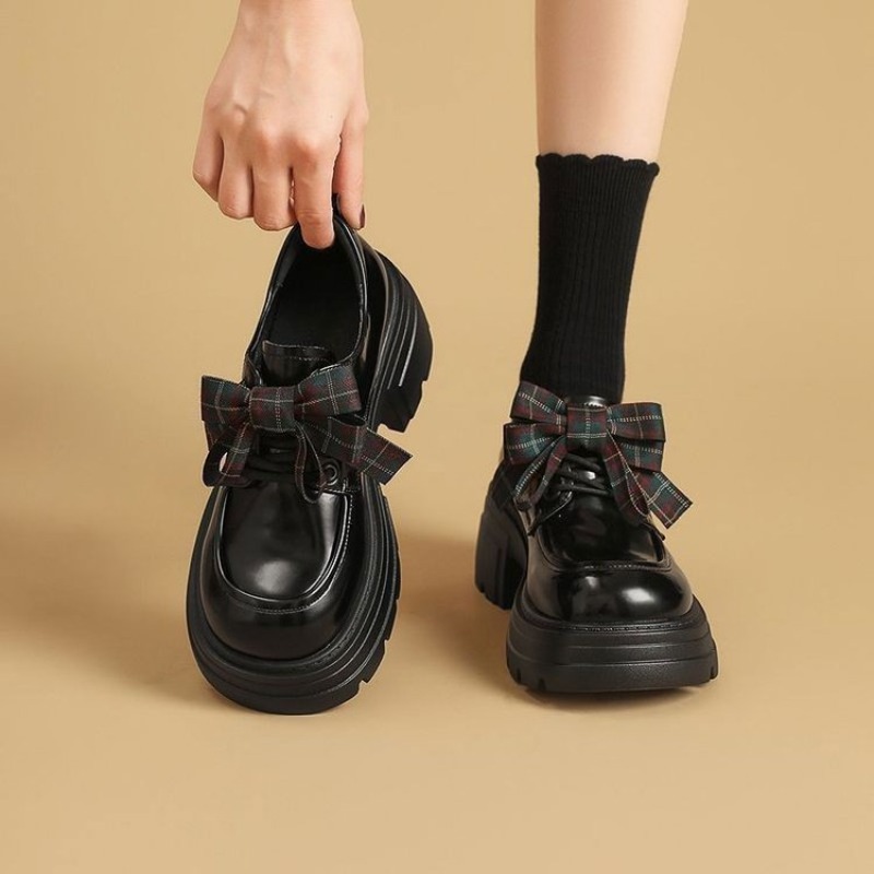 Women Sweet Plaid Bow Platform - Oxford Lace Up Women ulasan dan harga