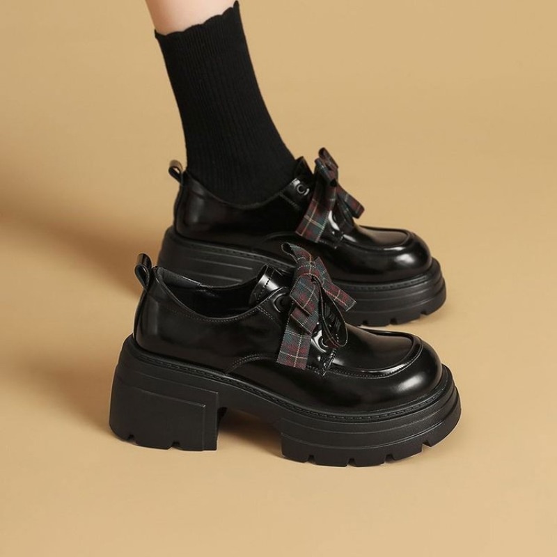 Women Sweet Plaid Bow Platform - Oxford Lace Up Women ulasan dan harga