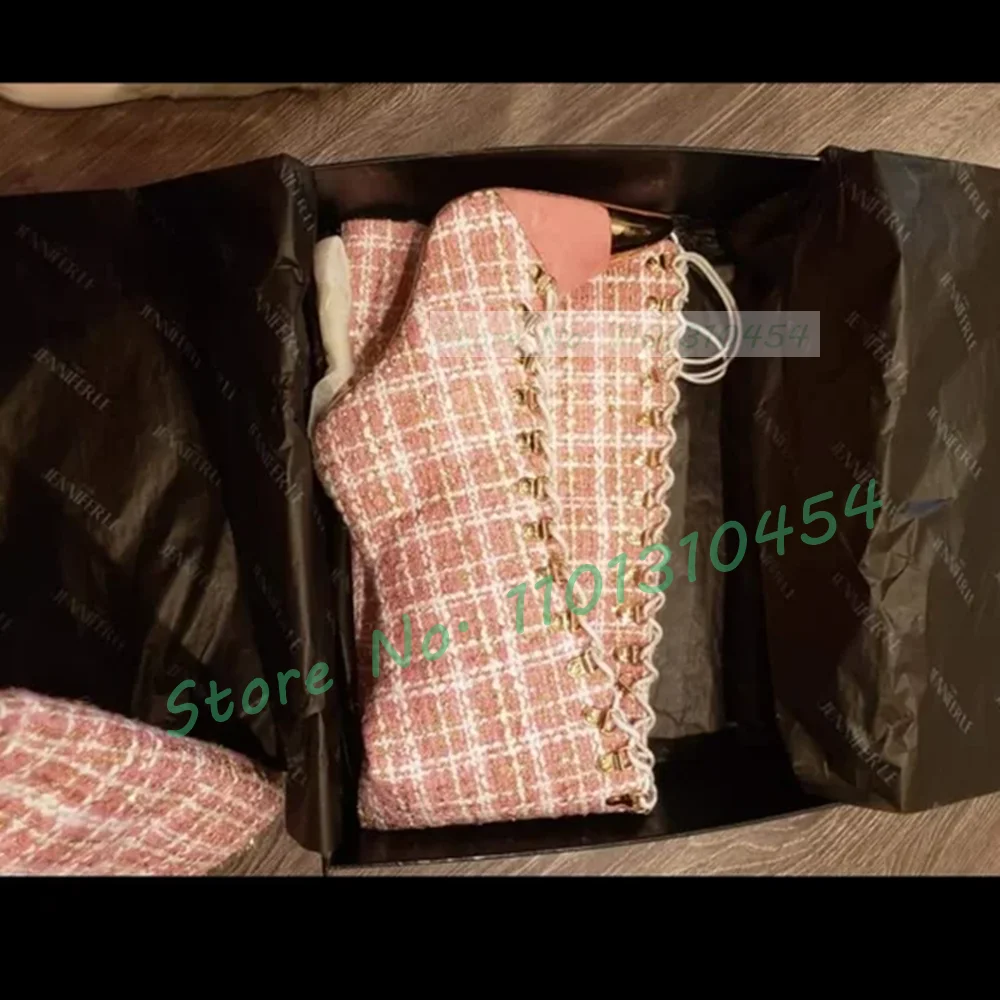 Pink Plaid Hollow Tall Boots W - Sock Boot Women ulasan dan harga