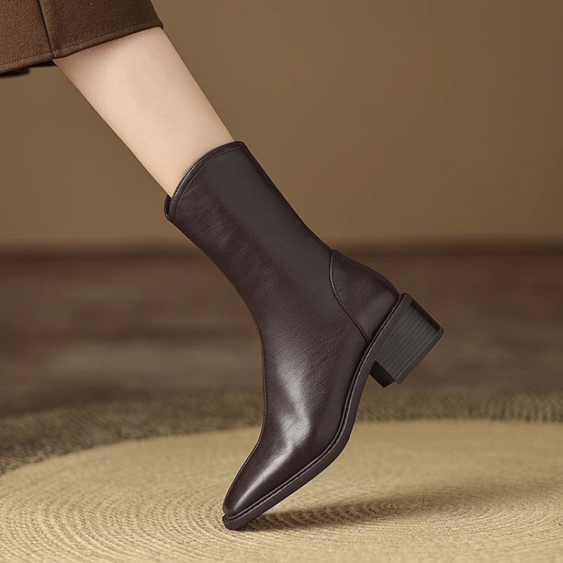 Women Square Toe Leather Ankle - Sock Boot Women ulasan dan harga