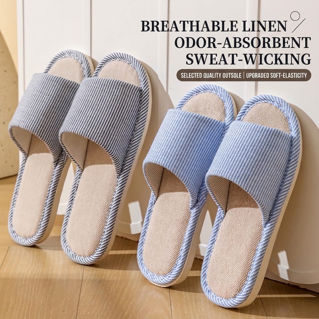 Breathable Flax Linen Slippers - Mule Slip On ulasan dan harga